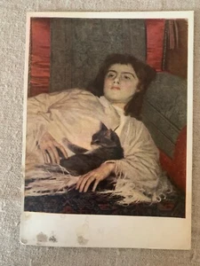 Girl with Cat Art Vintage Ussr Soviet original Postcard Greeting Cards #45 - Imagen 1 de 3