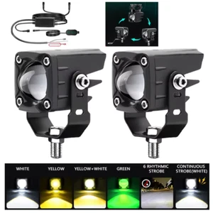 Pair Motorcycle LED Headlight Fog Driving Spot Light auxiliary Lamp White Green - Picture 1 of 13