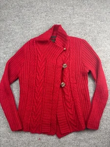 Icelandic Design Wool Blend Sweater Women's Large Red Cable Knit Button Cardigan - Picture 1 of 9