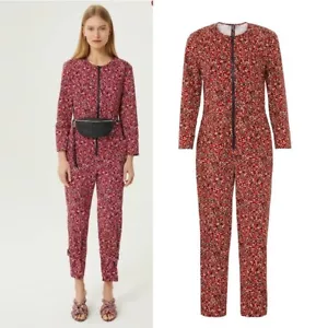 Rebecca Minkoff Floral Long Sleeve Crew Neck Red Clover Jumper Jumpsuit Size L - Picture 1 of 12