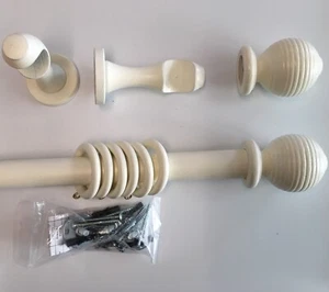 28mm Wooden Curtain Pole, CREAM, Wood Curtain pole set, Ribbed Ball Finial, - Picture 1 of 1