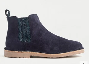 ChildrenChic for Crewcuts J. Crew Girls Suede Chelsea Boots Navy Blue Glitter 25 - Picture 1 of 10