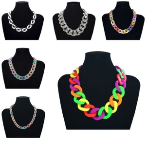 Statement Kette Halskette bunt riesig oversized Panzerkette Gliederkette Vintage - Picture 1 of 7