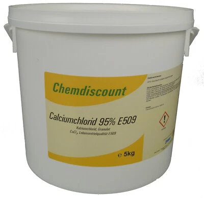 CHEMDISCOUNT 5kg Calciumchlorid CaCl2 (95-98%) wasserfrei Lebensmittelqualität E509 Granulat