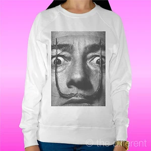 FELPA DONNA LEGGERA SWEATER BIANCO " SALVATOR DALI ARTISTA MUSTACHE BAFFI SU " - Bild 1 von 1