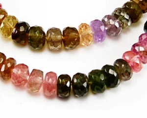 5mm. Natural Multi Color Tourmaline Faceted Rondelle Gemstone Beads 8" - Picture 1 of 2