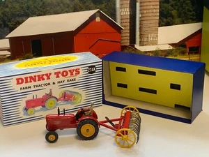DINKY.27AK. FARM. MASSEY HARRIS TRACTOR. HAY RAKE SET.TRACTOR & RAKE.REPO BOX. - Picture 1 of 23