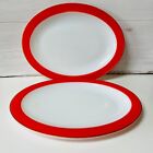 Vintage JAJ Pyrex Weardale Red Rim Serving Platters x 2. Oval. Deep Coral 33cms