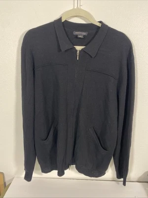 Мужские карманы для свитера Kenneth Cole черные спереди на молнии большие 50 % шерсть мериноса Z1 - Изображение 1 из 4