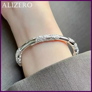 ALIZERO 925 Sterling Silber vollgeblasene Blumen Armreif Armband für Damen - Bild 1 von 23
