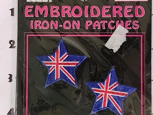 Union Jack Stars Patches Gold Embroidered Iron On New NOS Sealed - Picture 1 of 1