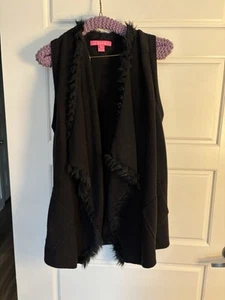 Lilly Pulitzer Faux Fur Trimmed Essex Vest - Black Knit - M - Picture 1 of 5