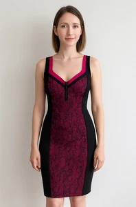 Vintage Y2K Bebe Black Lace Bodycon Dress Sleeveless Mini Hot Pink Mobwife Vamp - Picture 1 of 10