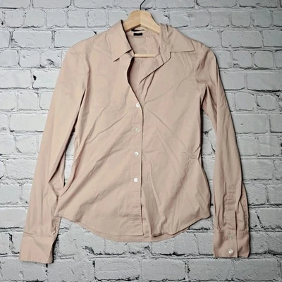 Blusa Theory Mezcla Algodón Rosa Rubor Pálido Abotonada Cuello en V Cuello Cuello Talla P Foto 1 de 4