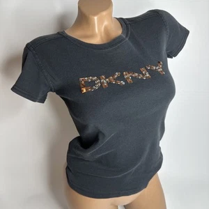 Y2K DKNY Logo Tee Black Sequin Shirt XS McBling 2000s Rare Baby Fit Glitter Top - Picture 1 of 8