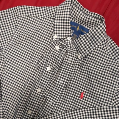 RALPH LAUREN NEGRO CUADROS NIÑOS JÓVENES BOTONES TALLA 10-12 M Foto 1 de 4