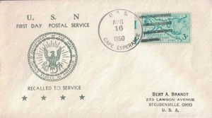 16 Aug 1950 Naval Cover, Recalled to Service, USS Cape Esperance - Picture 1 of 2