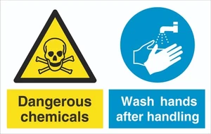 Danger Multi-Sign - Dangerous Chemicals - Wash Your Hands - 1.2mm Rigid PVC - Picture 1 of 2