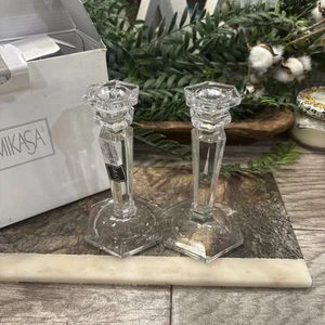 Mikasa Cambridge Crystal Candle Holder Pair Set 2 042/337 6.5” NEW in Box - Picture 1 of 3