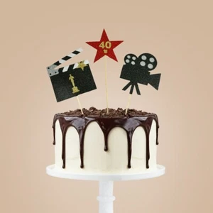 3 Glitter MOVIE STAR Theme Cake Toppers Birthday Decor Choose Age Number on Star - Picture 1 of 2