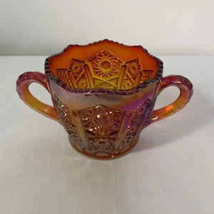 Vintage Indiana glass heirloom iridescent sunset Red Carnival Open Sugar Bowl - Picture 1 of 8