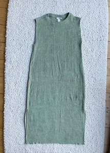 H&M Light Green TEXTURED SLEEVELESS MIDI SHIFT DRESS XS S 34 6 8 - Picture 1 of 6