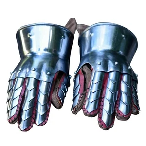 Par de Guanteletes Medievales de Acero Cazador de Dragones con Guantes de Cuero Incluidos Juegos con disfraces - Imagen 1 de 5