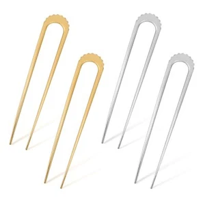 4PCS U-Shaped Hairpin 2-Prong Metal Chignon Hair Sticks Gold & Silver - Picture 1 of 7