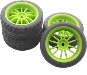 4Pack RC Rubber Tires and Plastic Wheel Rims 12Mm Hex Hub Compatible with HSP H - Picture 1 of 6