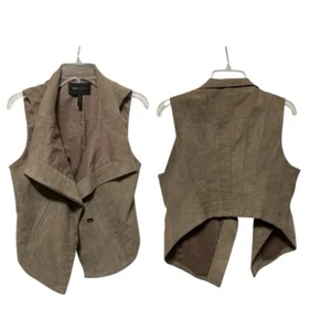BCBG Maxazria faux Suede Vest dark tan Women's Sz M  stretch Moto festival indie - Picture 1 of 10