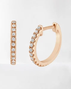 14K Rose Gold 0.20 ct Round G-H SI1-SI2 Natural Diamond Hoop Earrings Certified - Picture 1 of 1