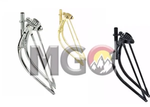 26 LOWRIDER BENT SPRING FORK 1 INCH CHROME, Black, Gold, white options - Picture 1 of 8