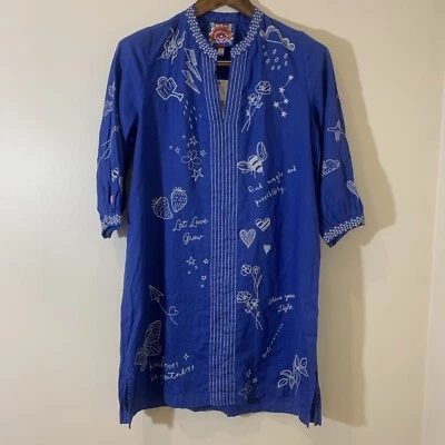 Vestido Johnny Was Mujer Sovanna Lino Pequeño Azul Estampado Tiza Novedad Boho Foto 1 de 4