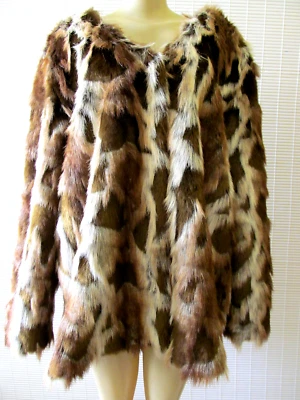 Abrigo de piel sintética Adrienne Landau estampado animal longitud media manga larga nuevo con etiquetas Foto 1 de 4