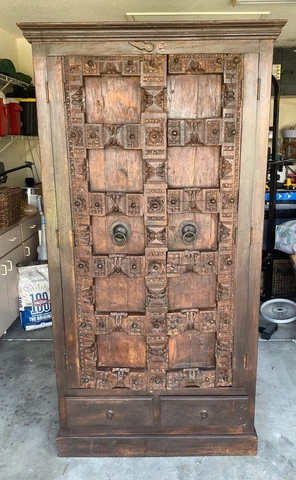 Anglo-Indian Style Teak Entertainment Or Storage Armoire Cabinet Cover