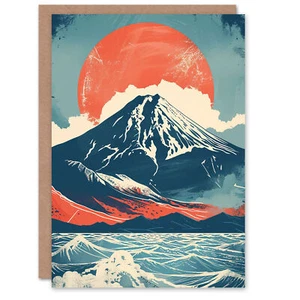 Berg Fuji Sonne Japanisch Fett Orange Geburtstagskarte - Bild 1 von 6