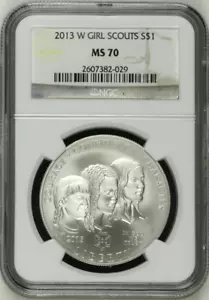 :2013-W $1 GIRL SCOUTS COMMEMORATIVE SILVER DOLLAR NGC MS70 Rarity R4 Top-Pop - Picture 1 of 2