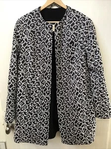 Betsey Johnson Black Snow Leopard Reversible Elegant Wool Coat Size L Large - Picture 1 of 8