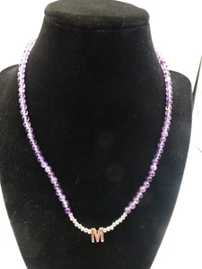 Amethyst Bead and Silver Initial (M) 18" Pendant Necklace - Picture 1 of 7