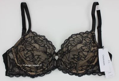 NWT Calvin Klein QF1741 "Seductive Comfort" Full Figure Soft Cup Lace Bra, Black - Image 1 of 4