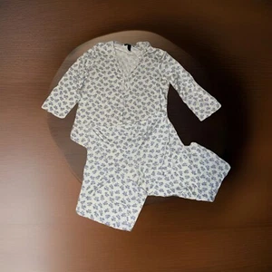 Ralph Lauren Pajama Set Women’s Large Blue Floral Ruffle D12 - Picture 1 of 9