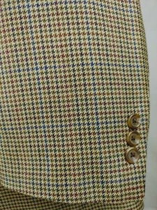 Chaps Ralph Lauren Men 46R Beige Silk Sport Coat Green Tan Houndstooth Jacket - Picture 1 of 18