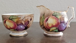 Aynsley Fine Bone China signiert Milchkännchen & Zucker Obstgarten Obst 1950er England - Bild 1 von 24