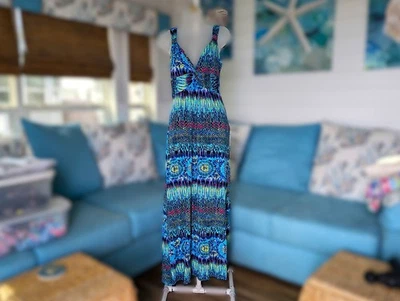 Maxi Vestido Bohemio Elástico Sin Mangas Usado en Excelente Condición por Spense Talla Pequeña Foto 1 de 4