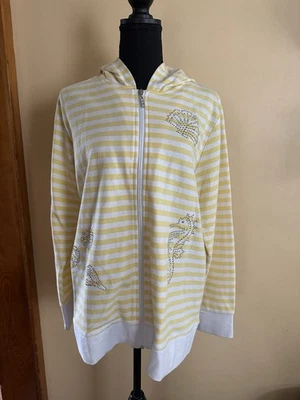 Quacker Factory Talla L Cremallera Completa Rayas Sudadera con Capucha Playa Costa Chaqueta con Joyas Foto 1 de 4