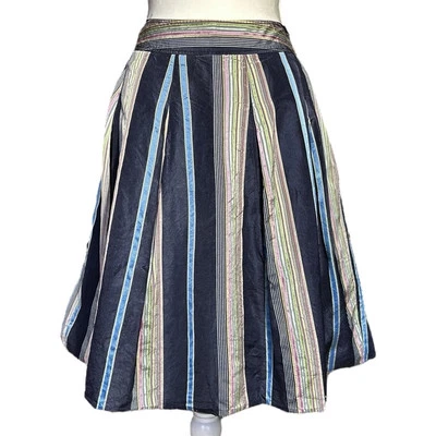 Винтажная женская шелковая юбка TOMMY HILFIGER размер 10 разноцветная полоса трапециевидная 90-е опрятная - Изображение 1 из 4