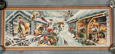 Vintage Large Swedish Christmas Gnomes Elves Wall Art Print Sweden Workshop - Image 1 of 4