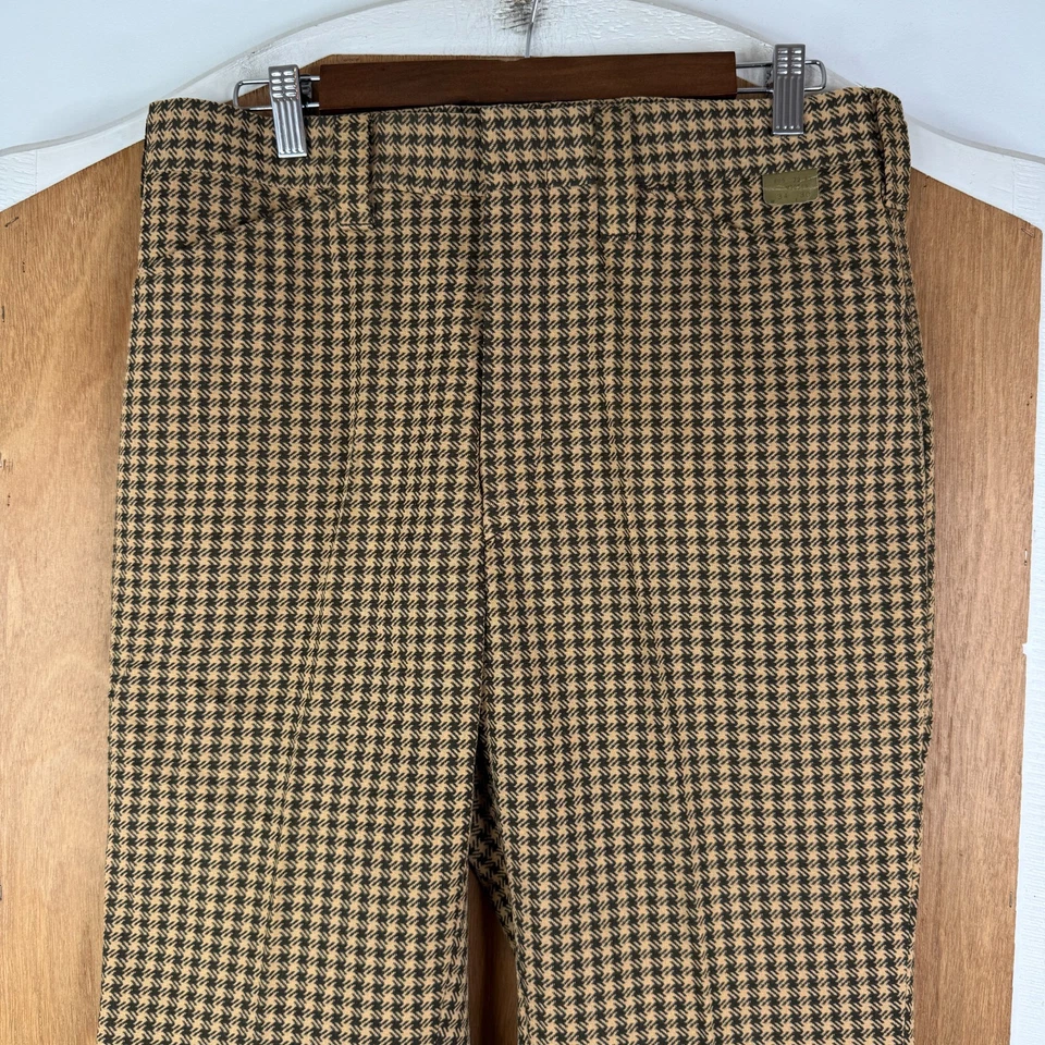 VTG Houndstooth Pants Mens 34x30 Brown Flared Leg 70s Retro Polyester NEW NWT - Image 1 of 4