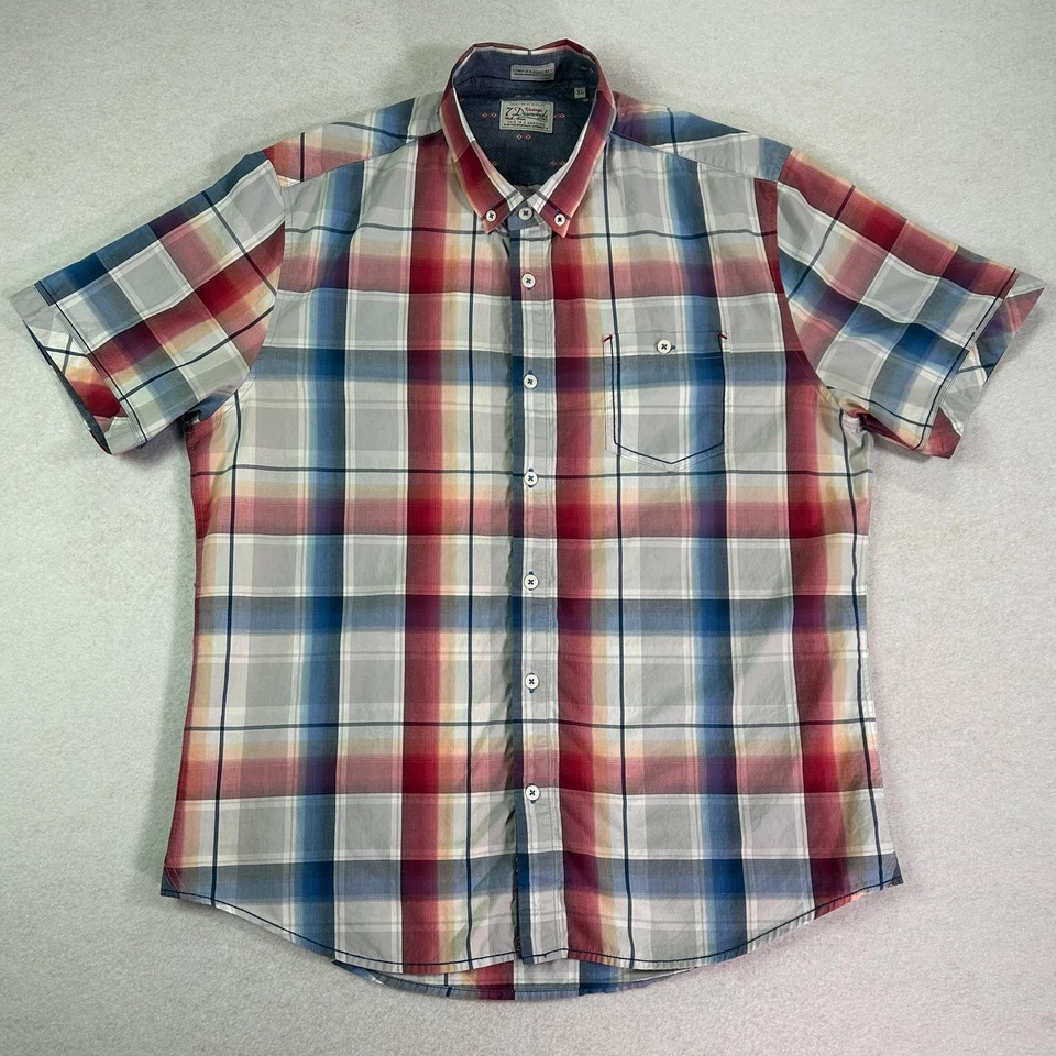 7 Diamonds Men's Shirt XL SLIM (46" Chest) Plaid Short Sleeve Button Down Casual - Image 1 of 4
