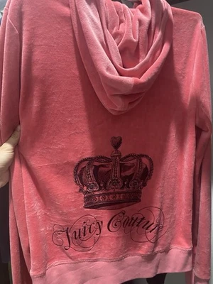 Vintage Y2K Velour Juicy Couture Pink Crown Hoodie Size XL - Image 1 of 4